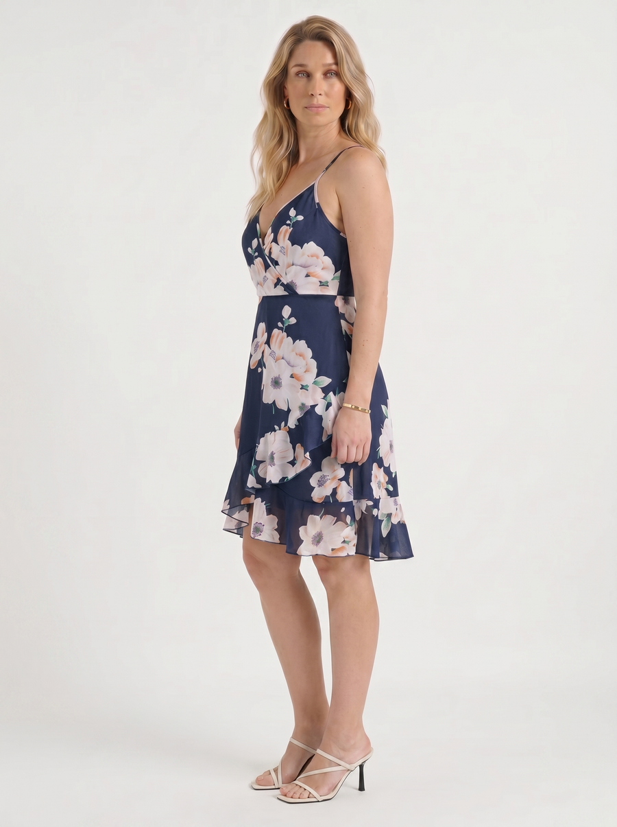 Willow Wrap Ruffle Hem Mini Dress