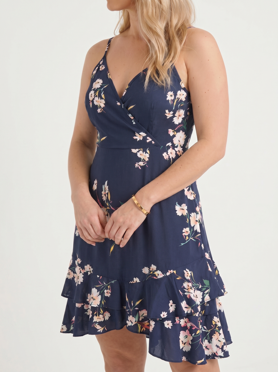 Willow Wrap Ruffle Hem Mini Dress
