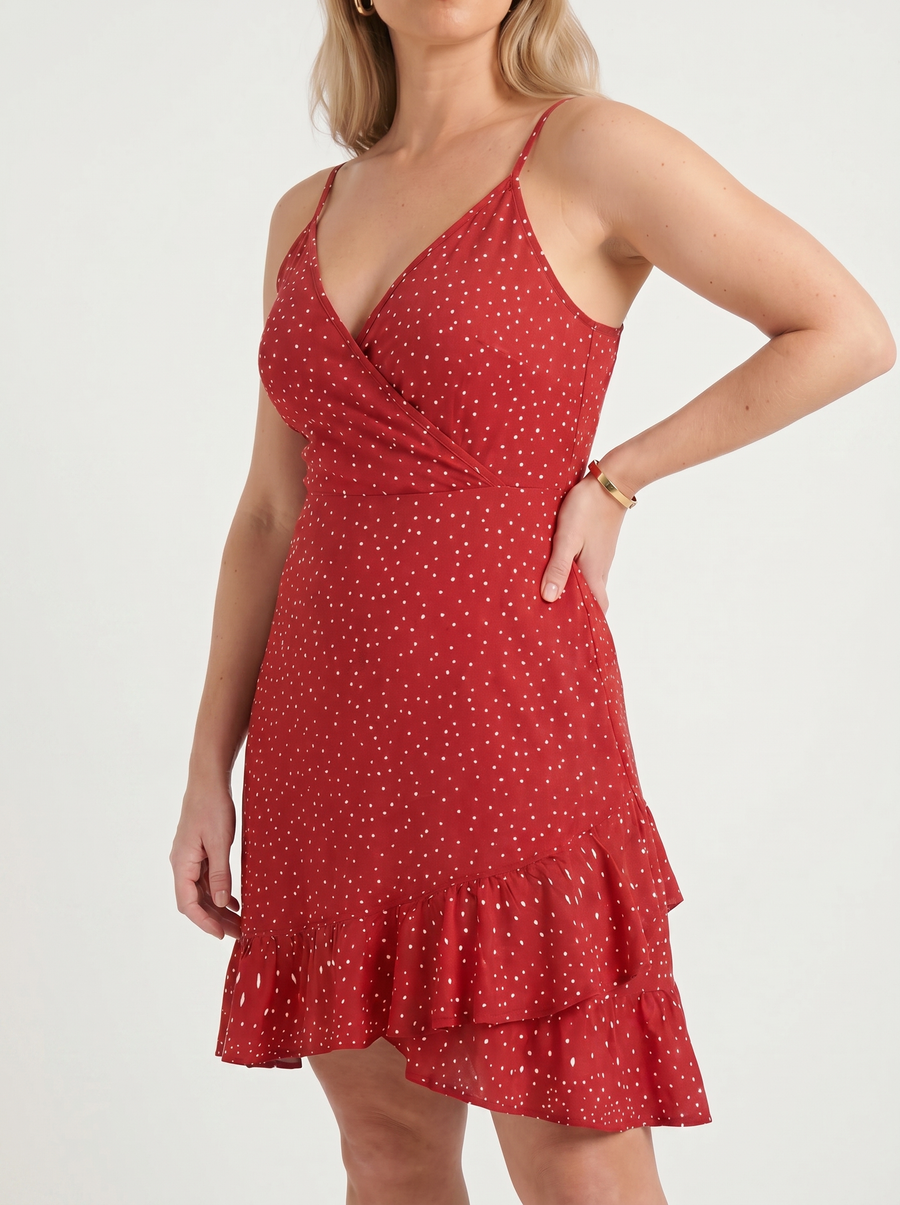 Willow Wrap Ruffle Hem Mini Dress