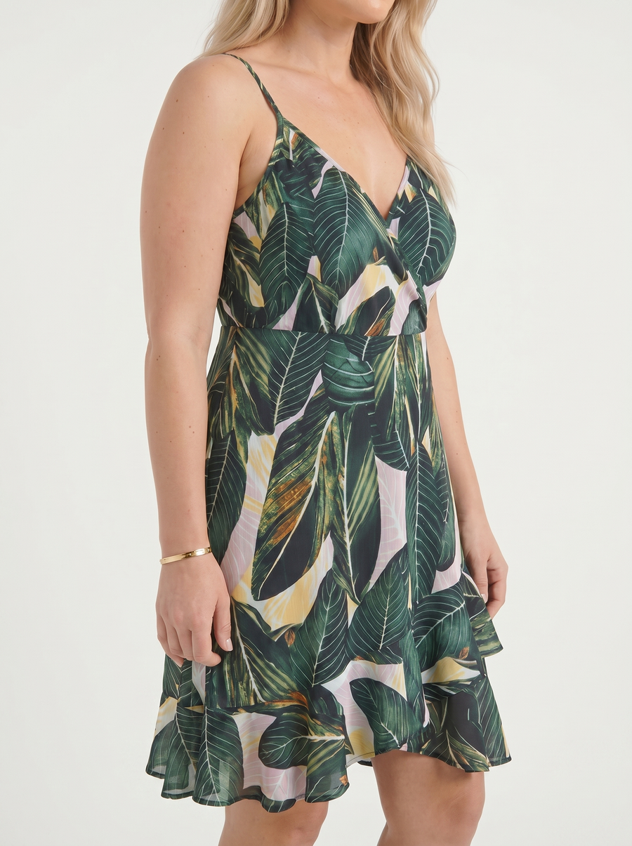 Willow Wrap Ruffle Hem Mini Dress