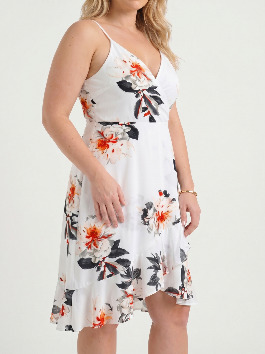 Willow Wrap Ruffle Hem Mini Dress