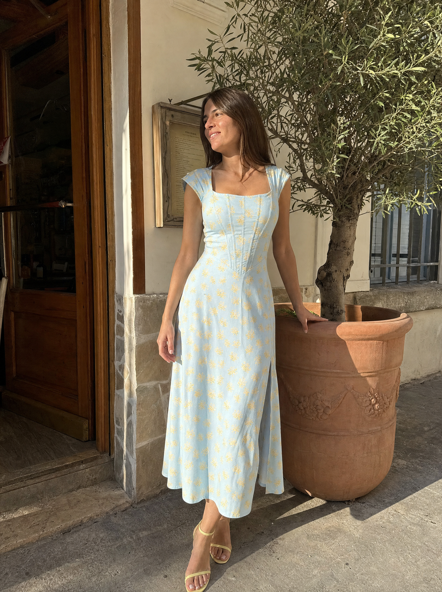 Dahlia Corset Style Square Neck Midi Dress