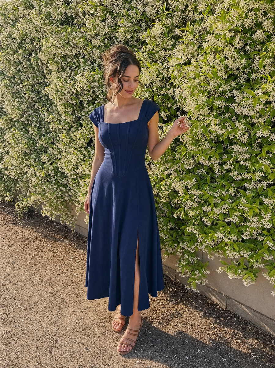 Dahlia Corset Style Square Neck Midi Dress
