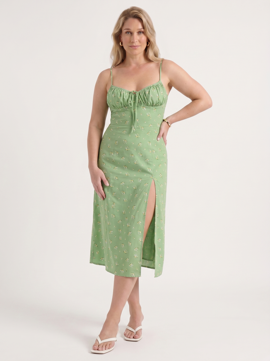 Milena Floral Spaghetti Strap Midi Dress with Slit