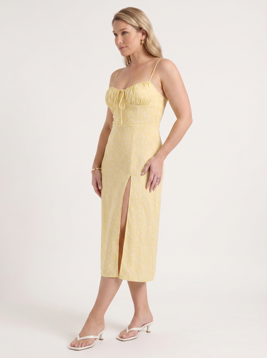 Milena Floral Spaghetti Strap Midi Dress with Slit