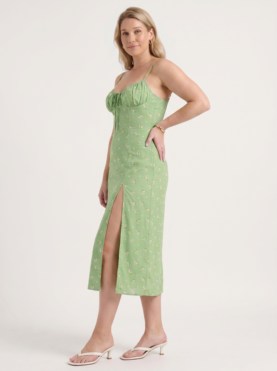 Milena Floral Spaghetti Strap Midi Dress with Slit