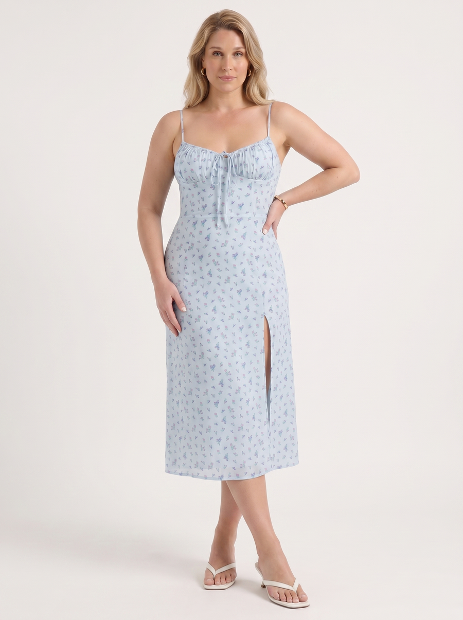 Milena Floral Spaghetti Strap Midi Dress with Slit