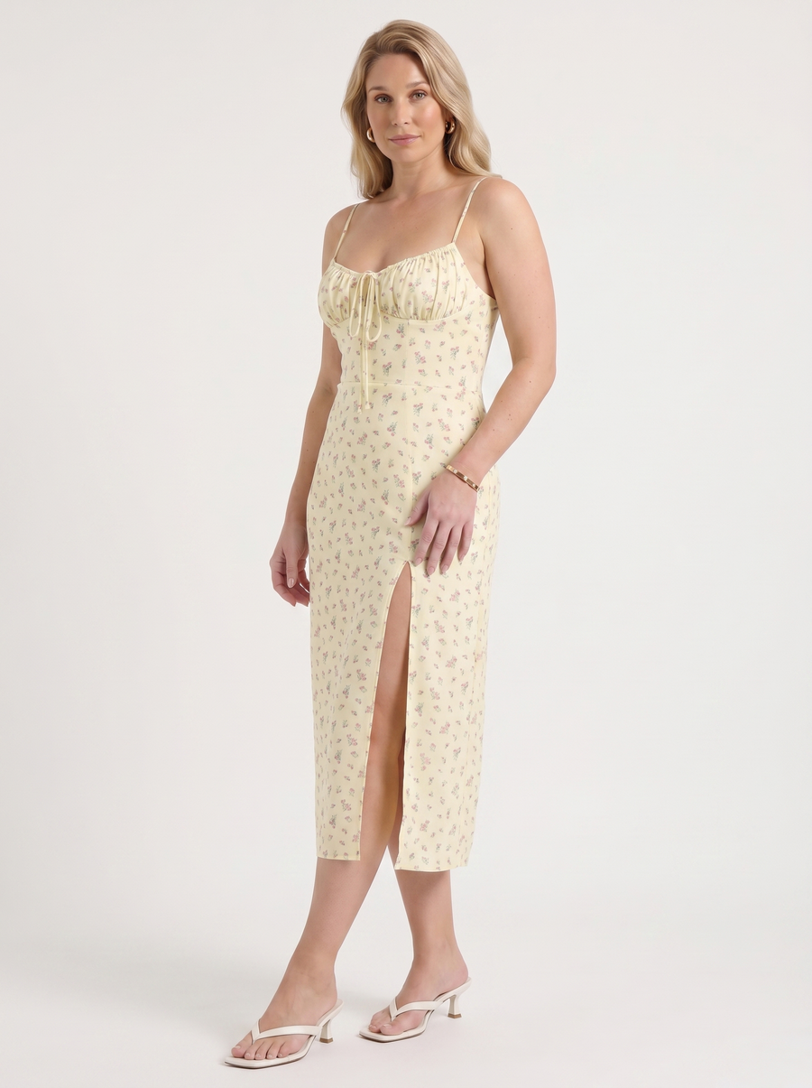 Milena Floral Spaghetti Strap Midi Dress with Slit
