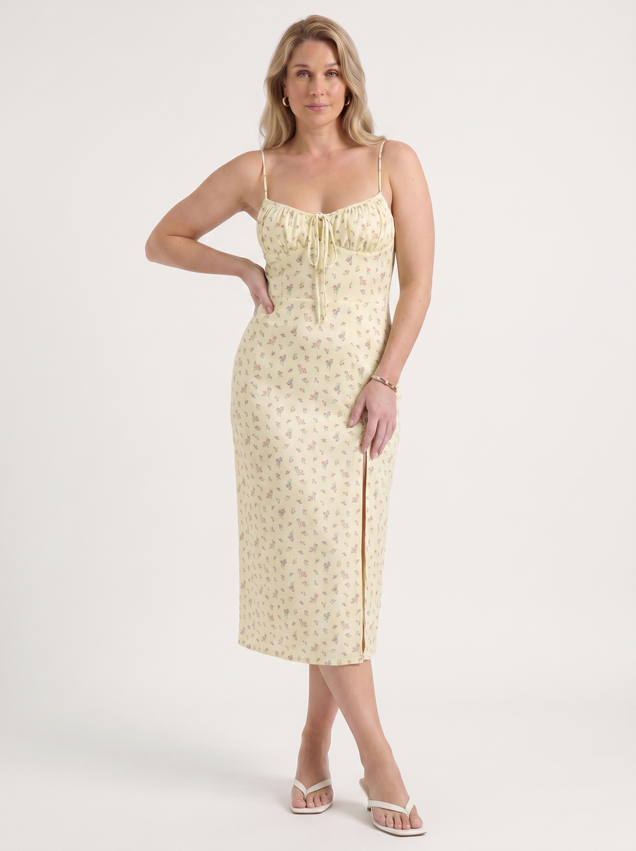 Milena Floral Spaghetti Strap Midi Dress with Slit