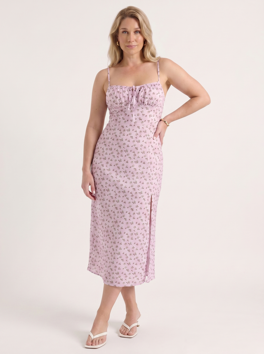 Milena Floral Spaghetti Strap Midi Dress with Slit