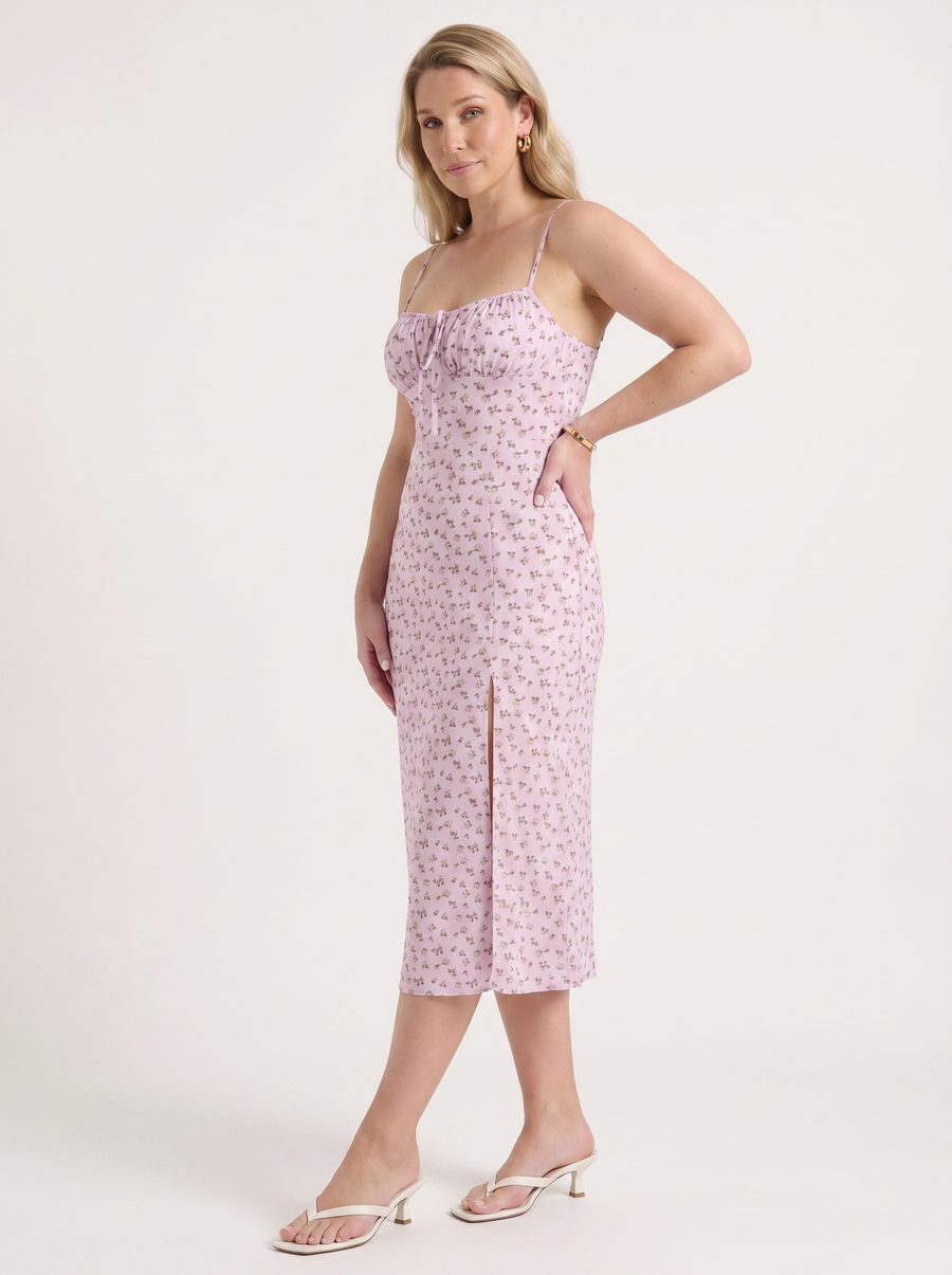 Milena Floral Spaghetti Strap Midi Dress with Slit