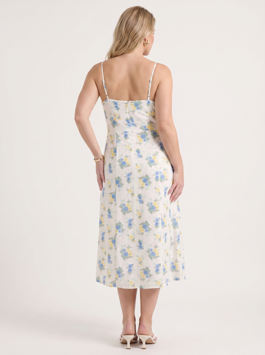 Milena Floral Spaghetti Strap Midi Dress with Slit