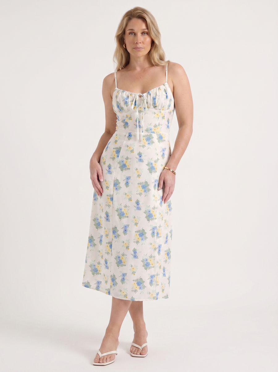 Milena Floral Spaghetti Strap Midi Dress with Slit