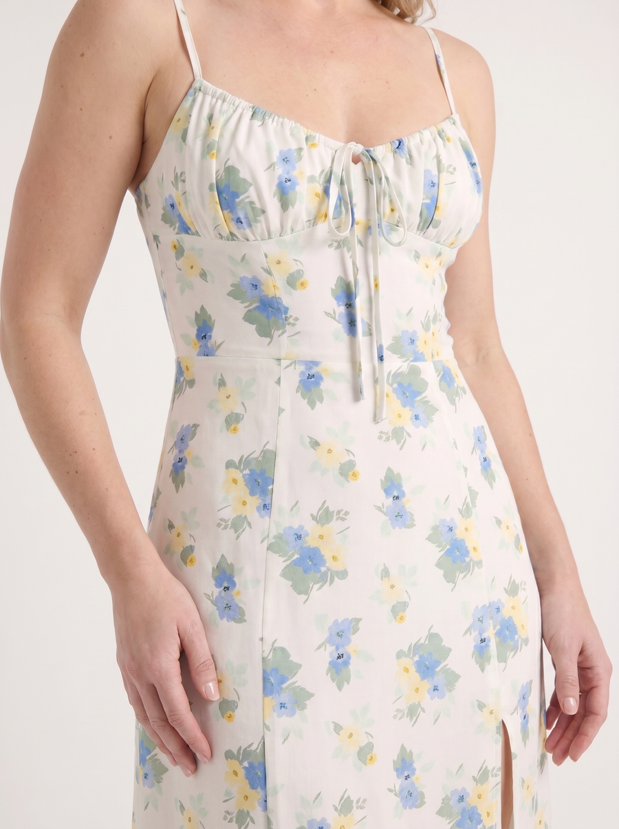 Milena Floral Spaghetti Strap Midi Dress with Slit