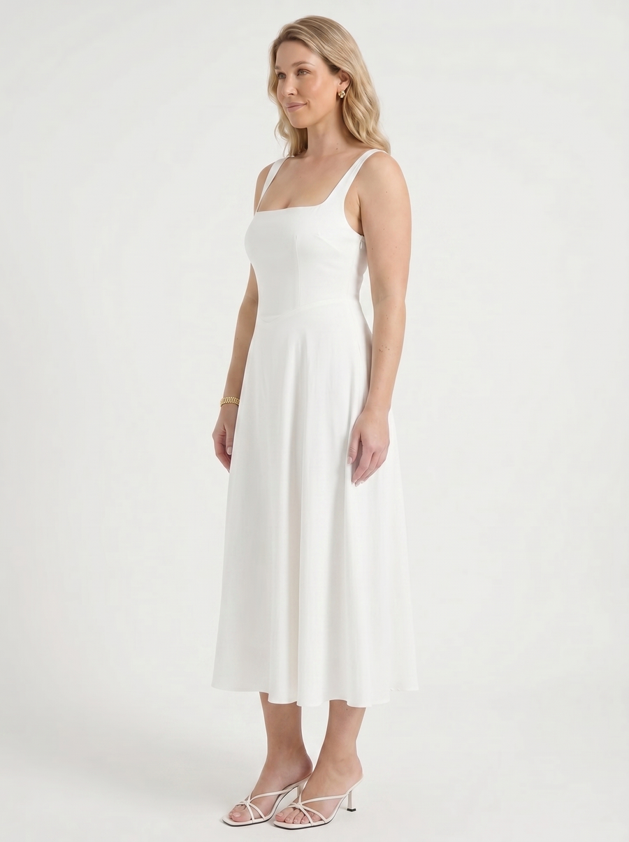Clarisse Square Neck Swing Skirt Midi Dress