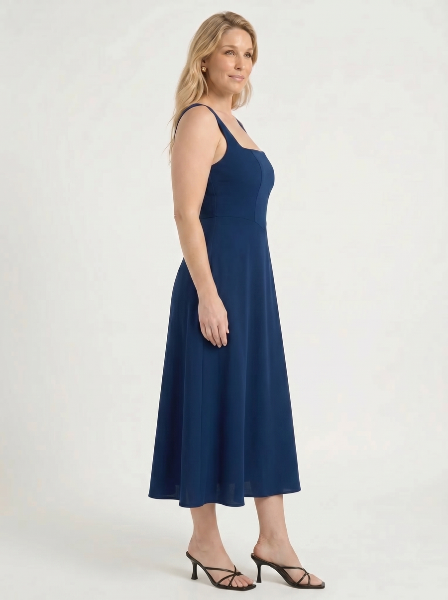 Clarisse Square Neck Swing Skirt Midi Dress