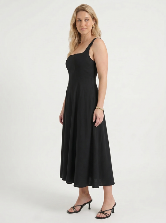 Clarisse Square Neck Swing Skirt Midi Dress