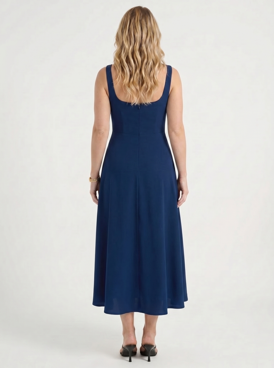 Clarisse Square Neck Swing Skirt Midi Dress