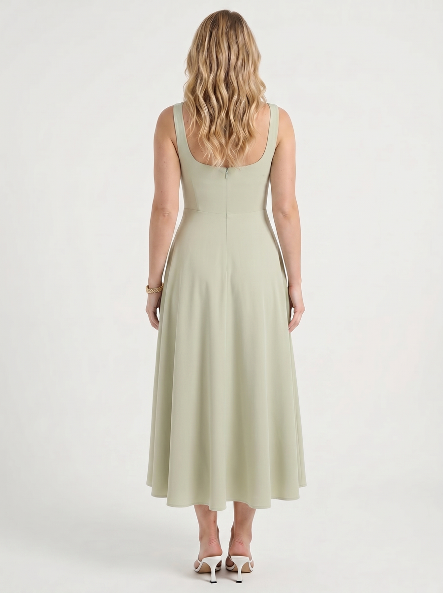 Clarisse Square Neck Swing Skirt Midi Dress
