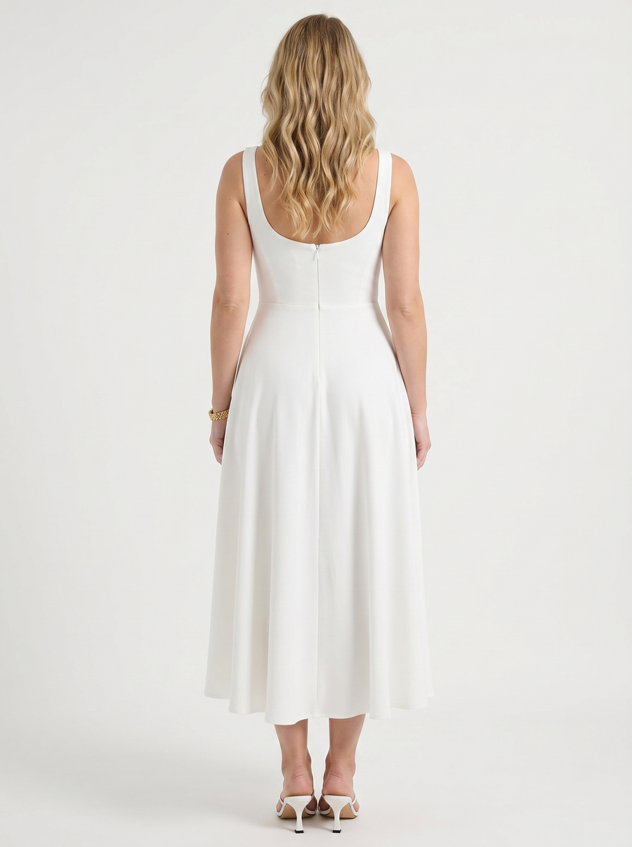 Clarisse Square Neck Swing Skirt Midi Dress