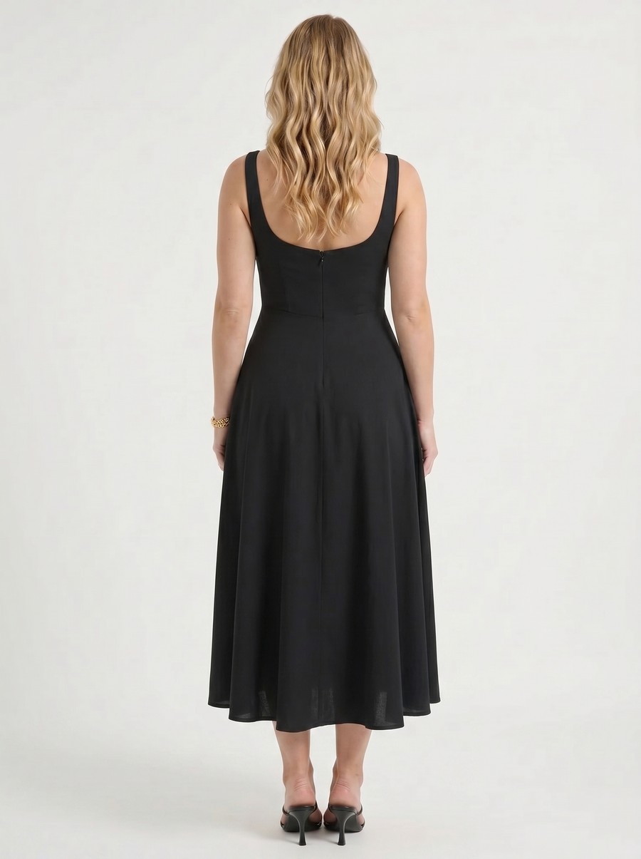 Clarisse Square Neck Swing Skirt Midi Dress