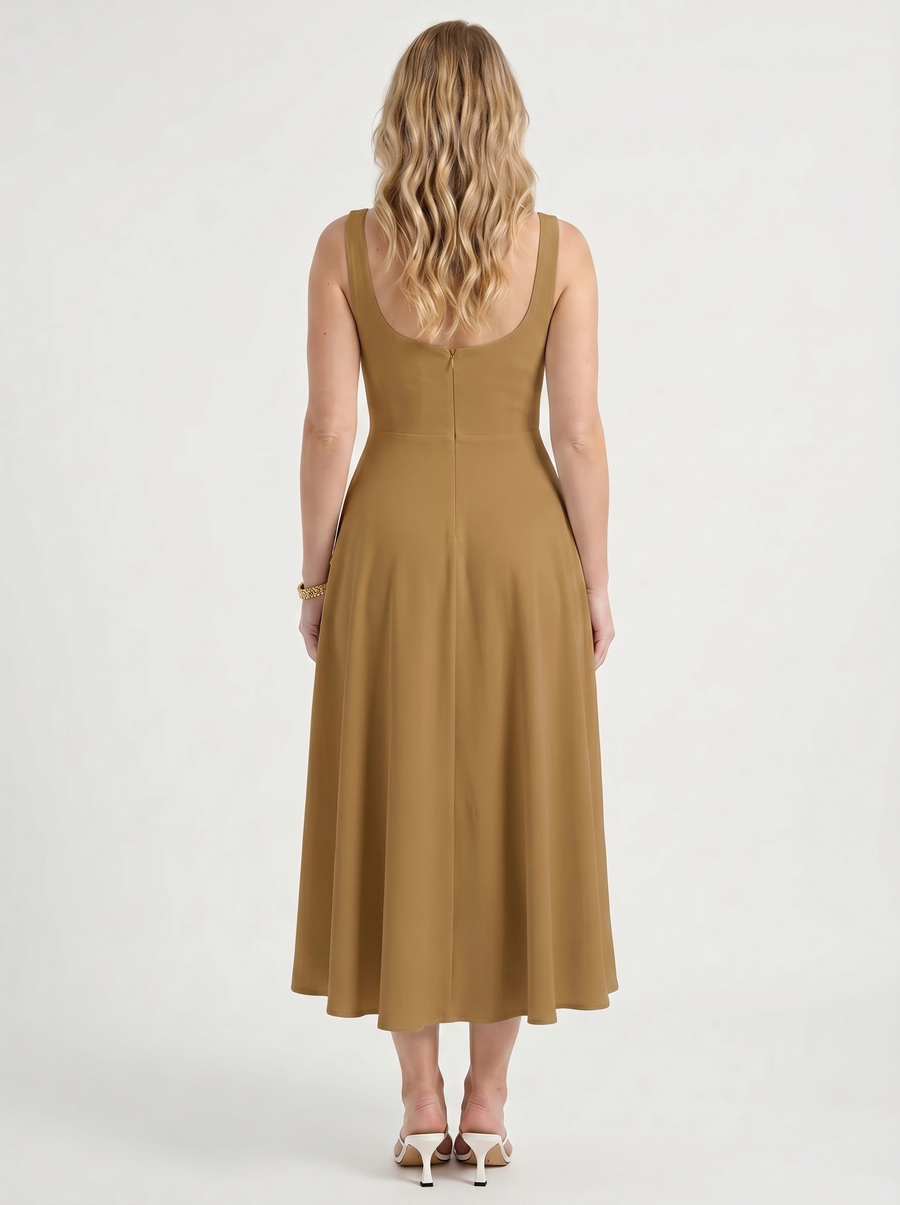 Clarisse Square Neck Swing Skirt Midi Dress