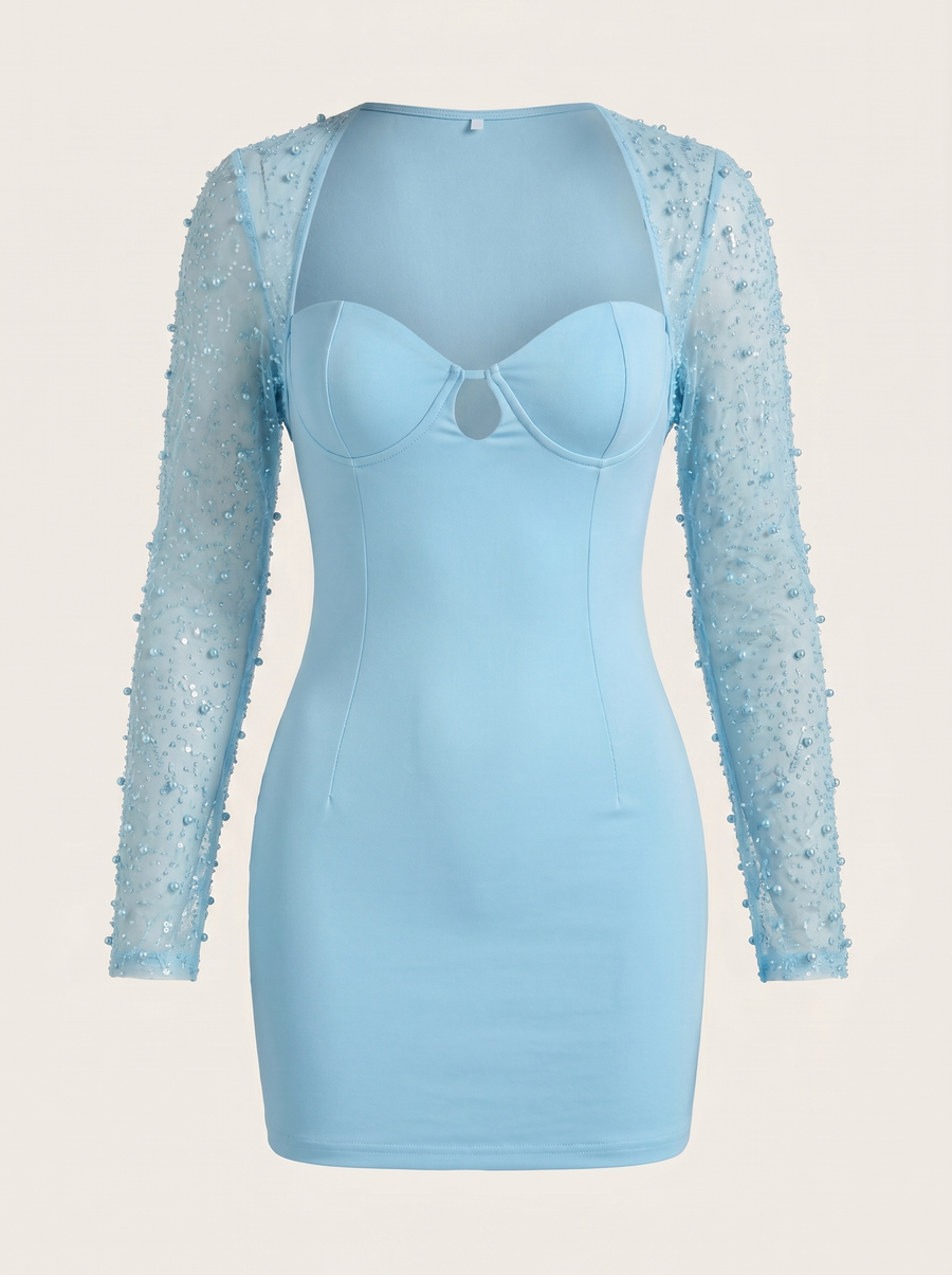 Mireille Glitter Sleeve Sweetheart Mini Dress