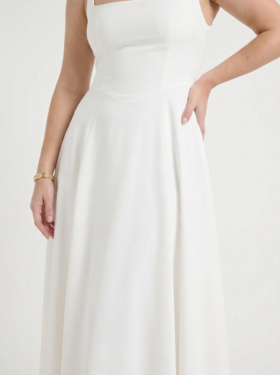 Clarisse Square Neck Swing Skirt Midi Dress