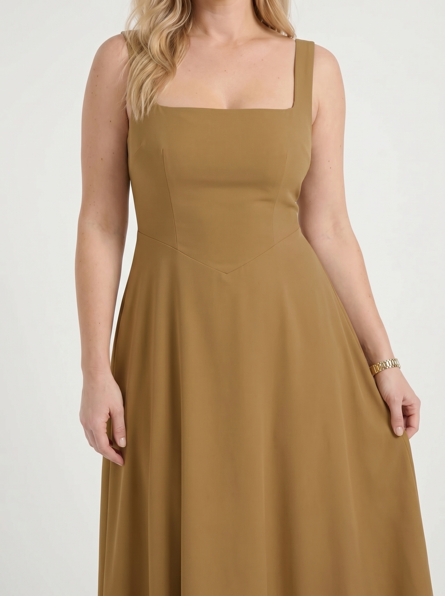 Clarisse Square Neck Swing Skirt Midi Dress