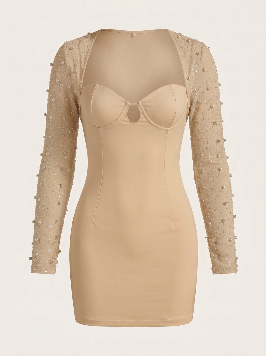 Mireille Glitter Sleeve Sweetheart Mini Dress