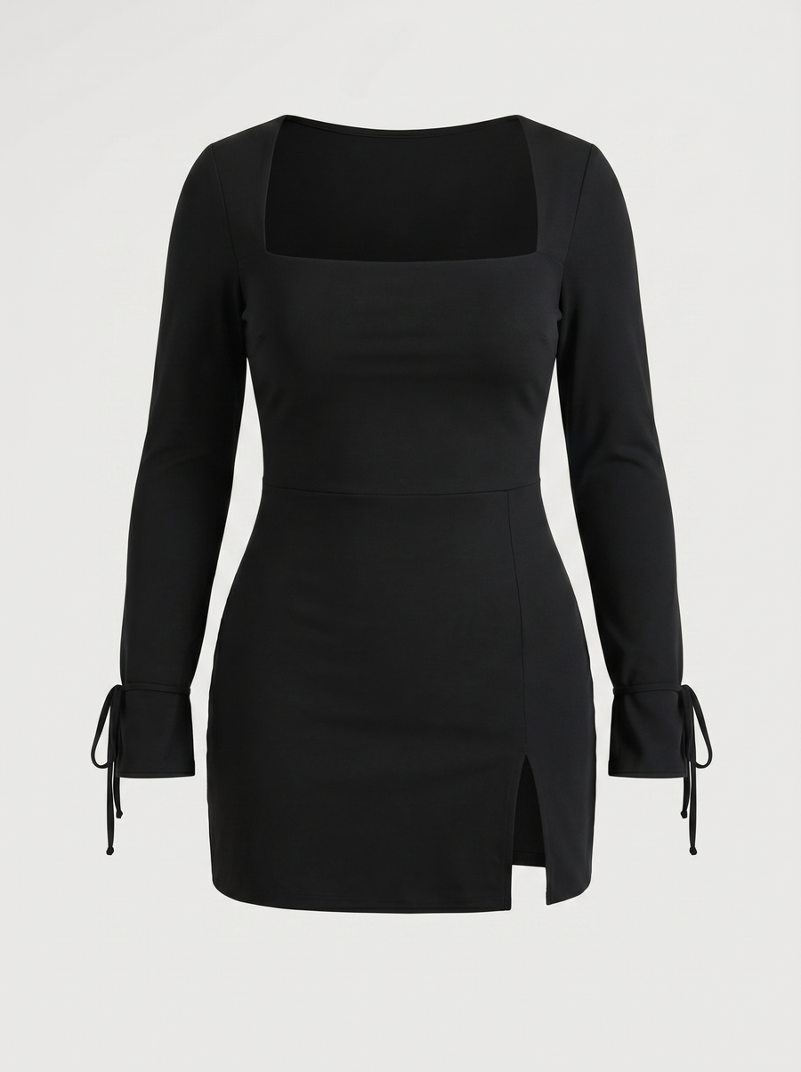 Liliana Square Neck Lace Up Sleeve Mini Dress