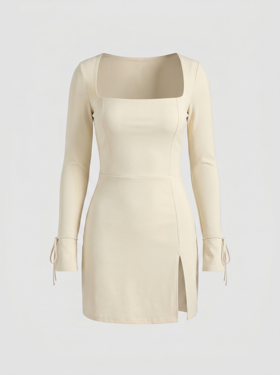 Liliana Square Neck Lace Up Sleeve Mini Dress