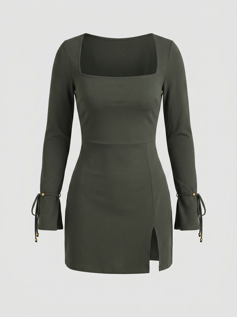 Liliana Square Neck Lace Up Sleeve Mini Dress