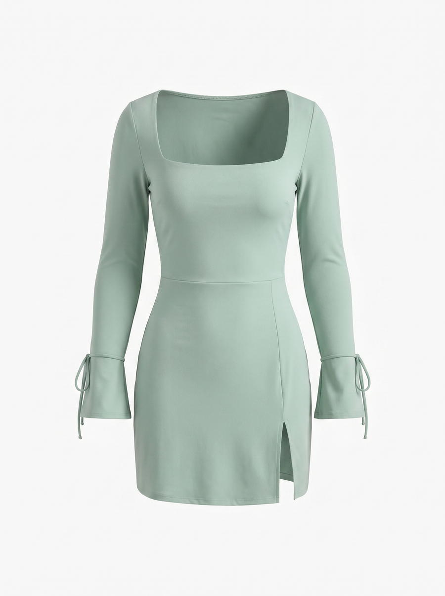 Liliana Square Neck Lace Up Sleeve Mini Dress