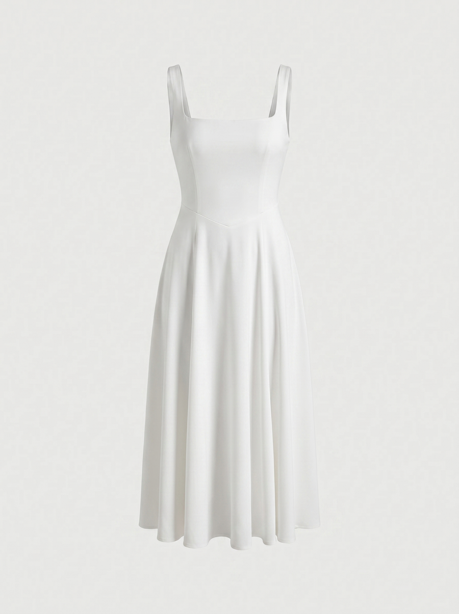 Clarisse Square Neck Swing Skirt Midi Dress