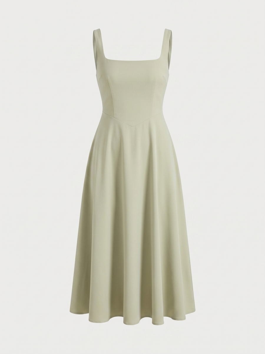 Clarisse Square Neck Swing Skirt Midi Dress