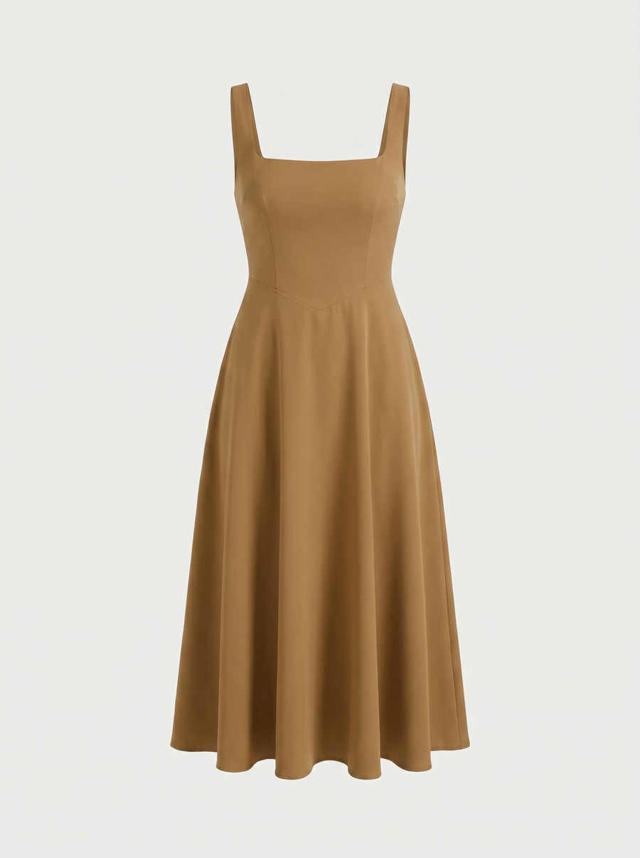 Clarisse Square Neck Swing Skirt Midi Dress