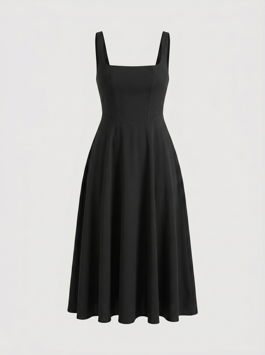 Clarisse Square Neck Swing Skirt Midi Dress