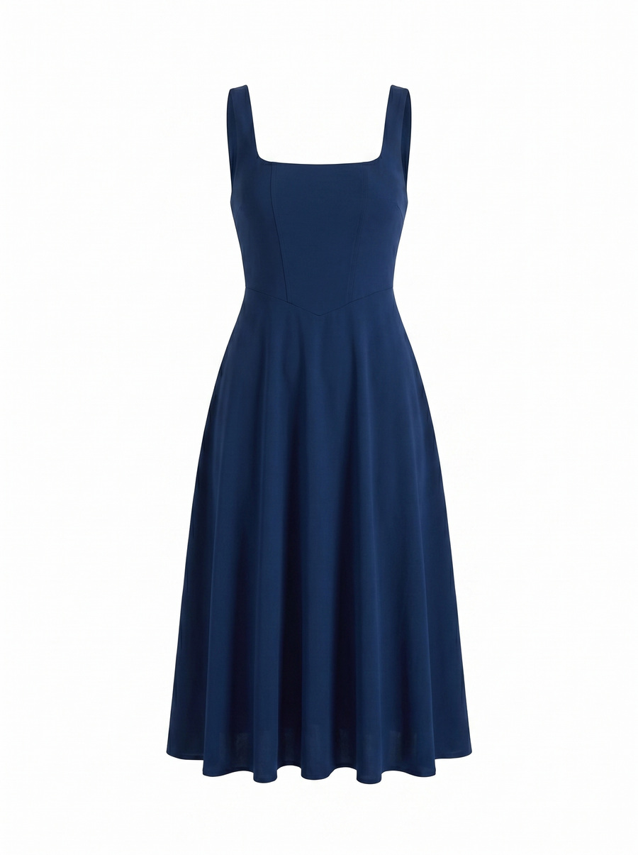 Clarisse Square Neck Swing Skirt Midi Dress
