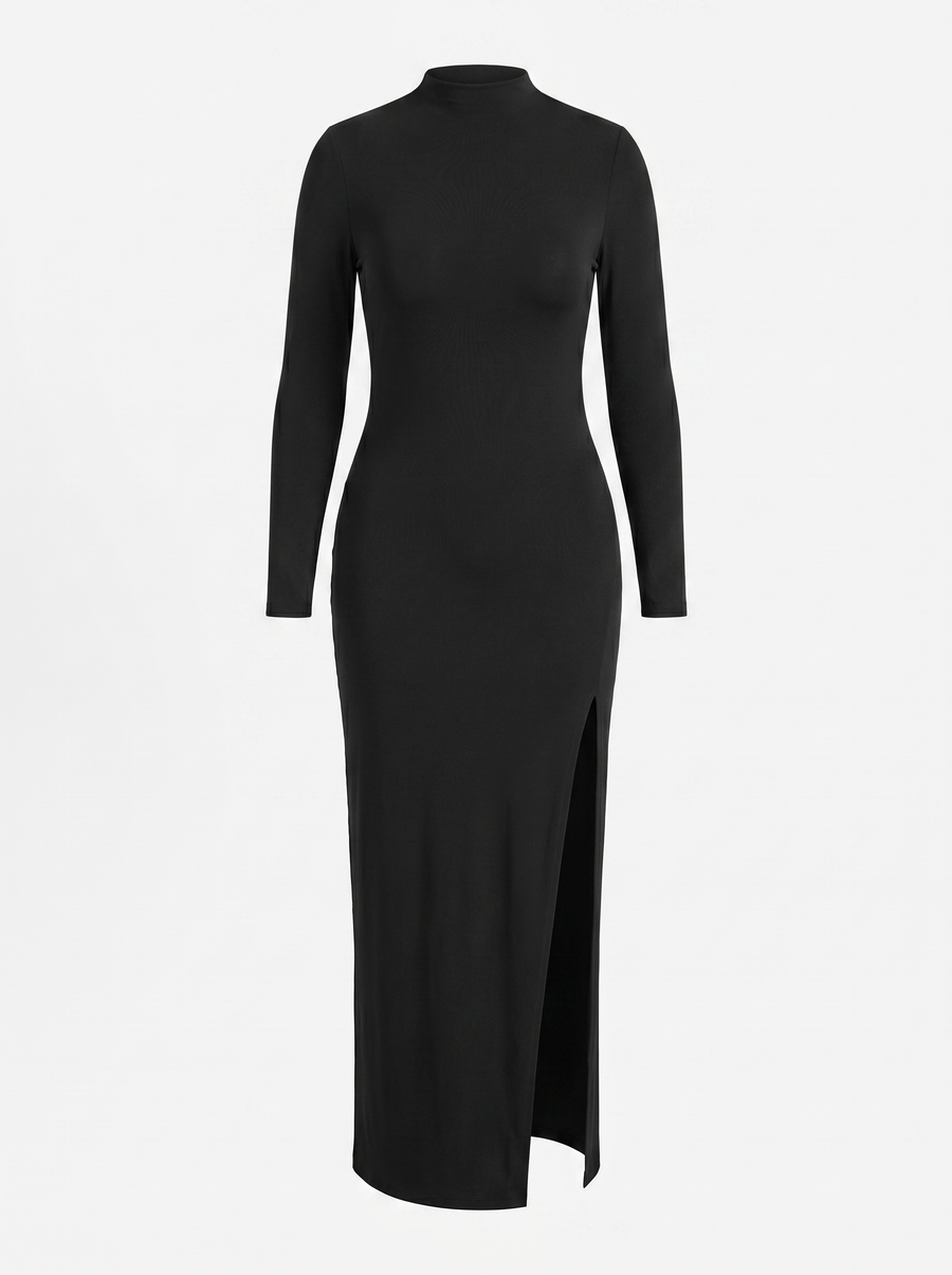 Alessandra Turtleneck Long Sleeve Maxi Dress with Slit