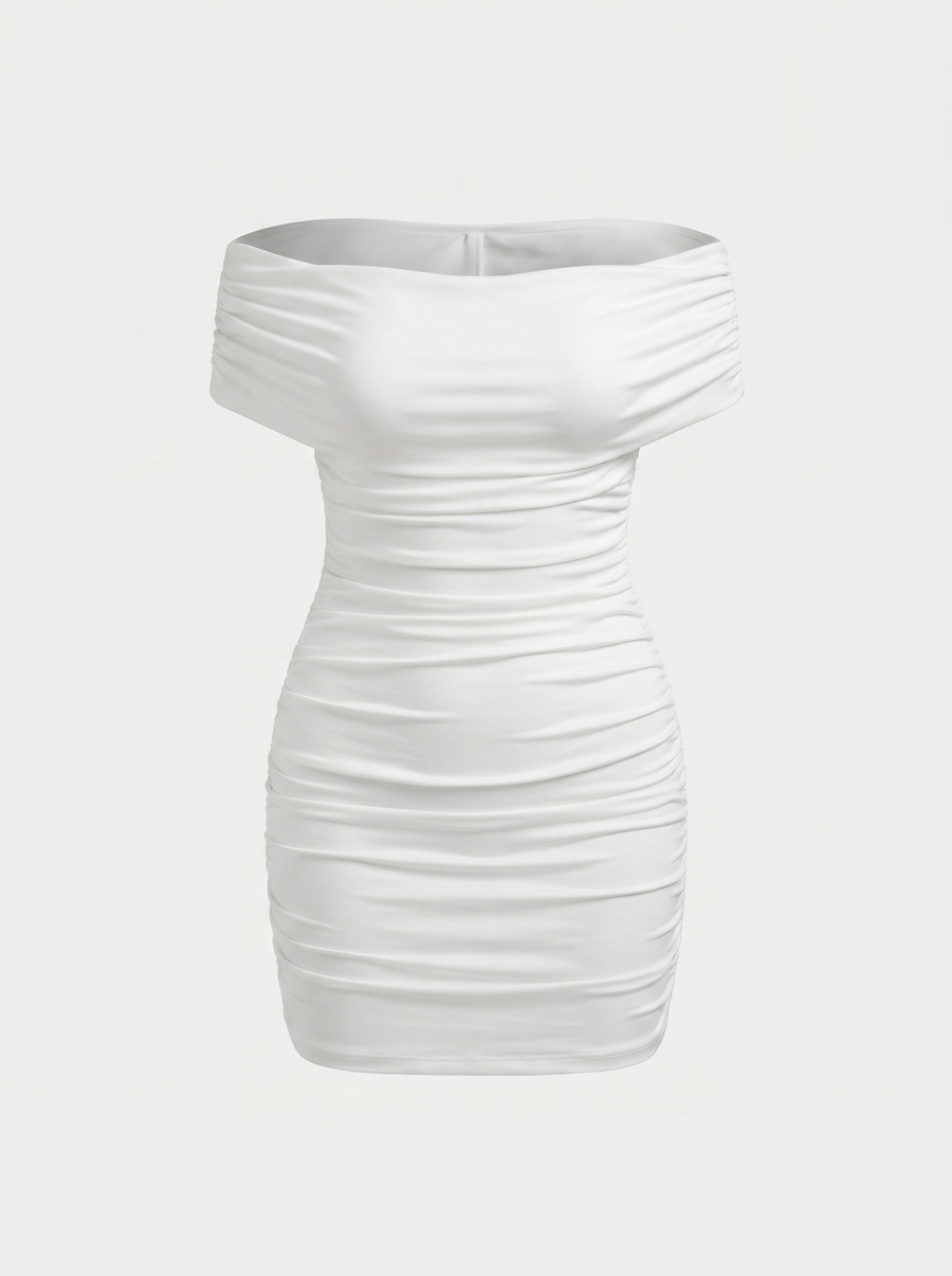 Elora Bardot Ruched Bodycon Mini Dress