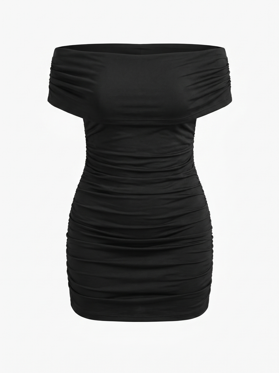 Elora Bardot Ruched Bodycon Mini Dress
