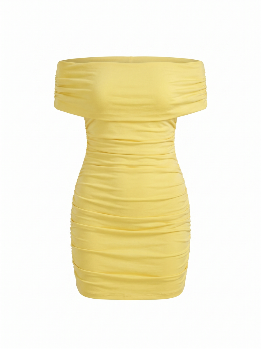 Elora Bardot Ruched Bodycon Mini Dress
