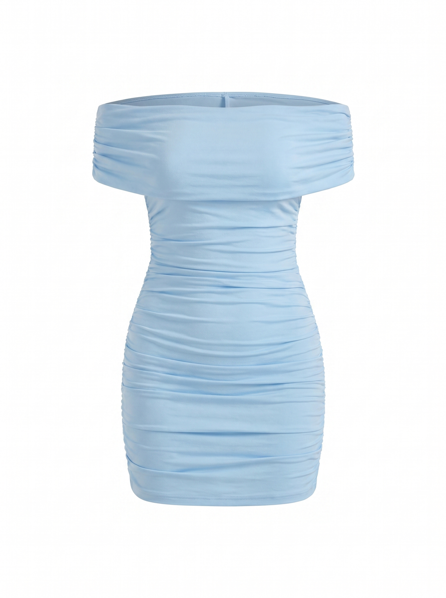 Elora Bardot Ruched Bodycon Mini Dress