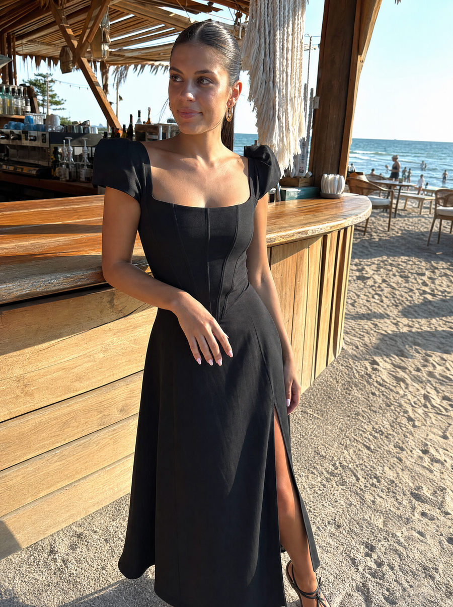 Dahlia Corset Style Square Neck Midi Dress