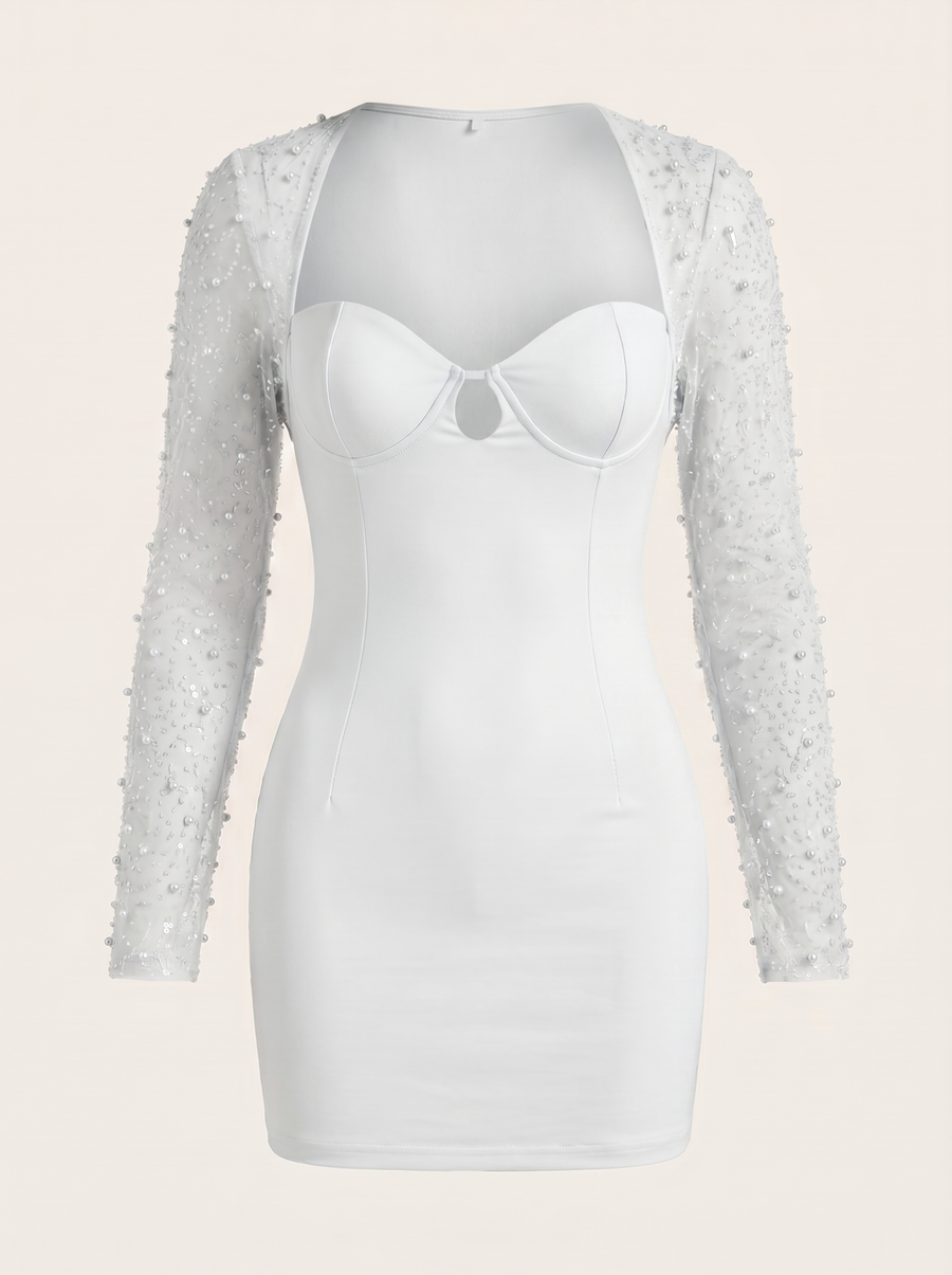 Mireille Glitter Sleeve Sweetheart Mini Dress