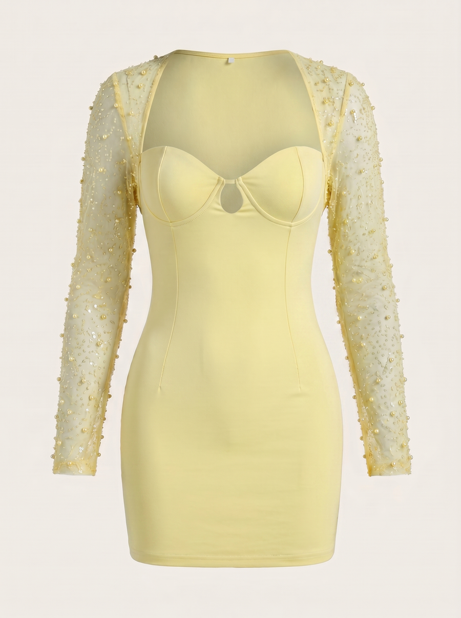 Mireille Glitter Sleeve Sweetheart Mini Dress