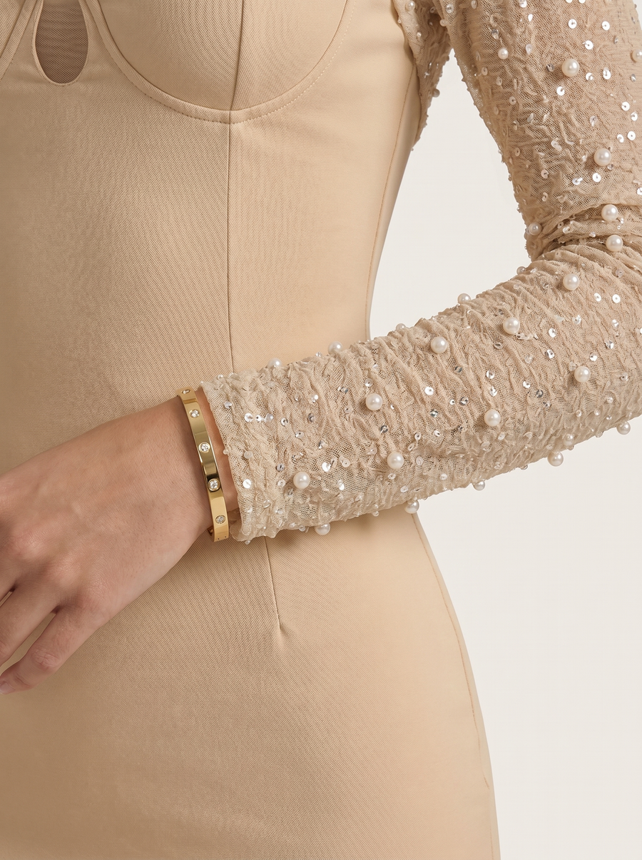 Mireille Glitter Sleeve Sweetheart Mini Dress