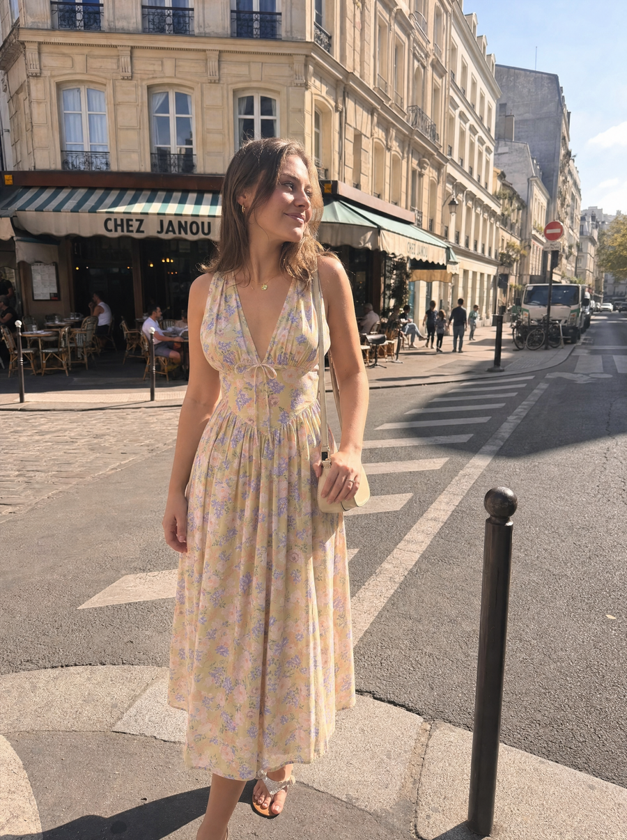 Cassiopeia Corset Style V Neck Midi Sundress