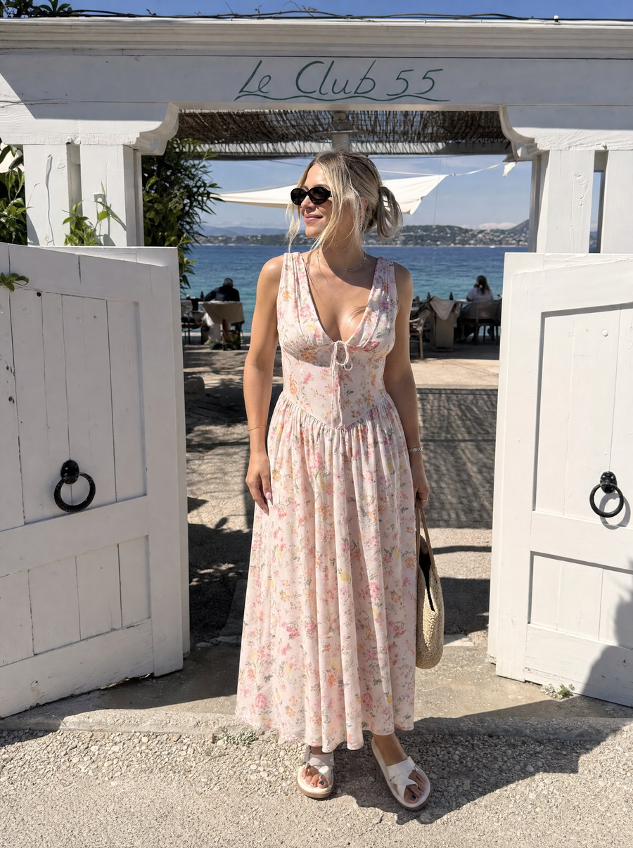 Cassiopeia Corset Style V Neck Midi Sundress